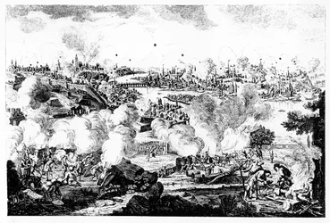 Bombardment of Prague During the Night of 29th and 30th May 1757, engraved by P. Benazech